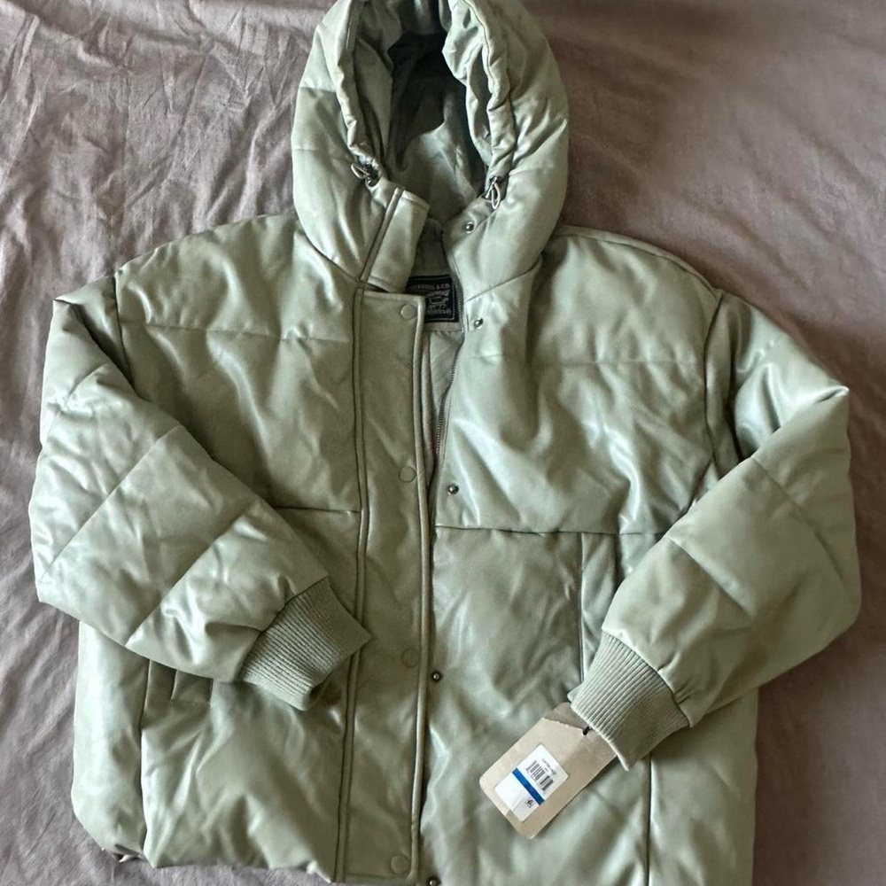 Levi’s sea moss green faux leather puffer jacket